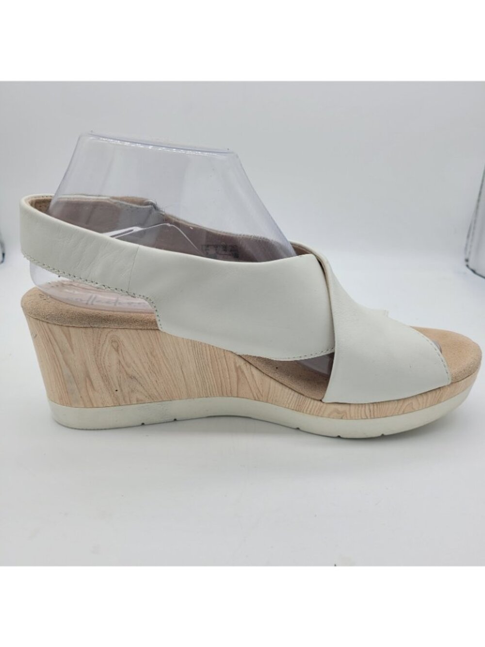 Collection By Clarks Cammy Pearl Sling Back Leather Beige Wedge Heels Sandals 9 - Picture 4 of 10